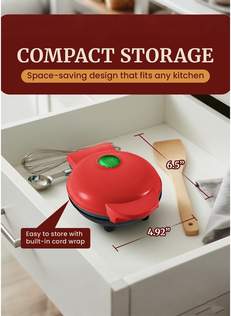 CUBEXELL Waffle Maker 4.5”Nonstick Waffle Iron Quick Heat-Up 350W Multipurpose Breakfast Maker For Waffle/Bread/Pizza/Cake/Sandwich (Red) - Image 3