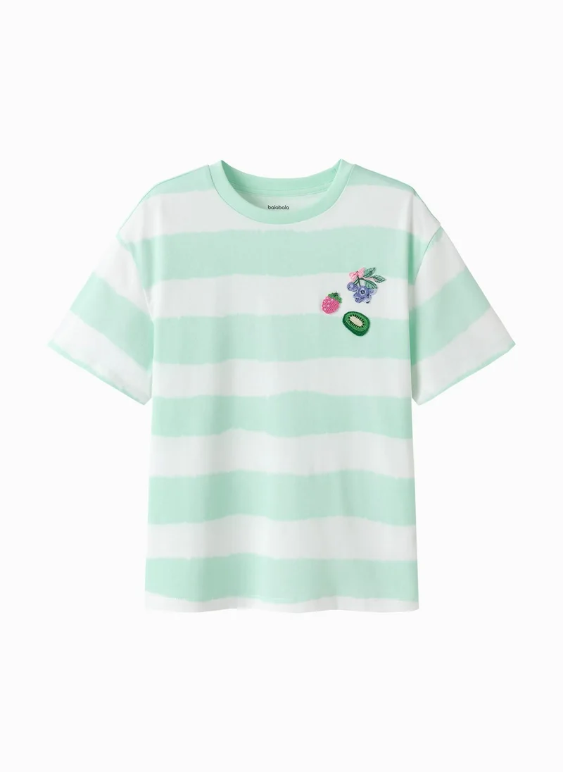بالابالا Kids Girl Round V-Neck Short-Sleeved T-Shirt