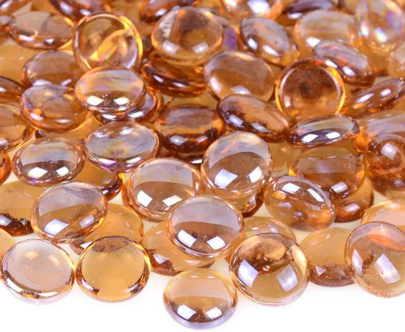 KINGOU Flat Glass Gems/Marbles/Stones/Beads for Vase Filler, Table Scatter, Games - 1 Lbs (17-19mm, Approx. 3/4")-Light Brown - Image 1