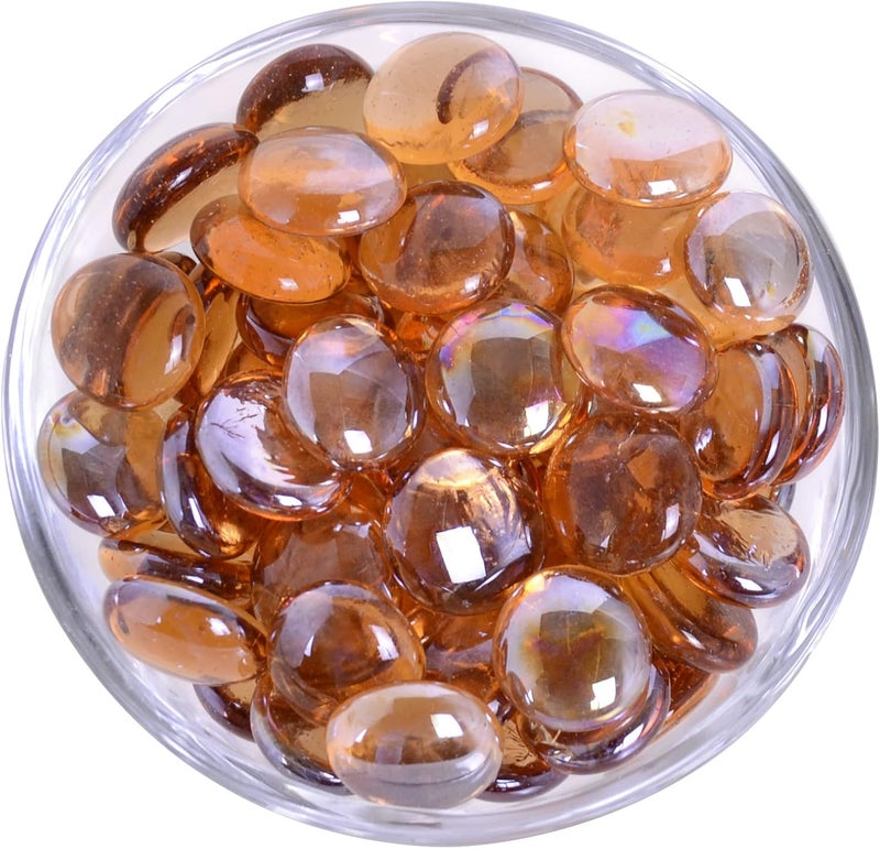 KINGOU Flat Glass Gems/Marbles/Stones/Beads for Vase Filler, Table Scatter, Games - 1 Lbs (17-19mm, Approx. 3/4")-Light Brown - Image 3