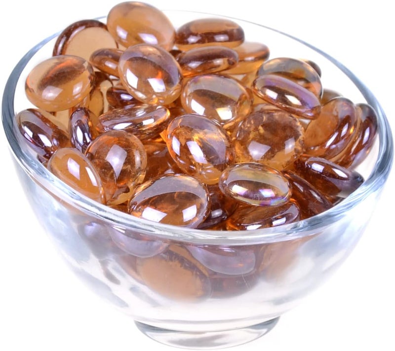 KINGOU Flat Glass Gems/Marbles/Stones/Beads for Vase Filler, Table Scatter, Games - 1 Lbs (17-19mm, Approx. 3/4")-Light Brown - Image 2