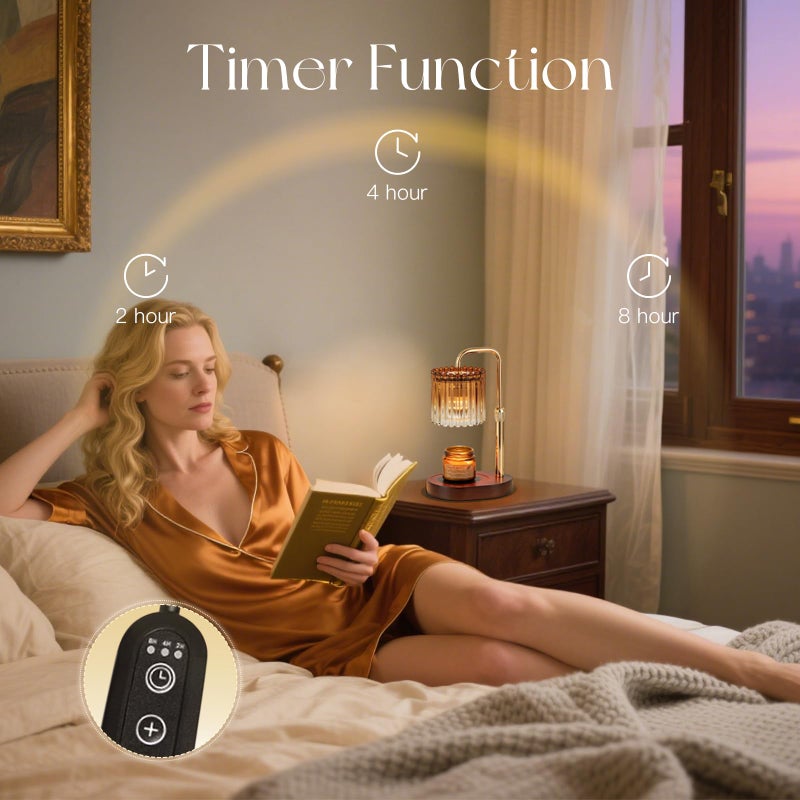 Candeldo Candle Warmer Lamp with Timer: Amber Candle Warming Lamp with 2 Bulbs Height Adjustable Wax Melt Dimmable Bedroom Decor for Women - Image 4