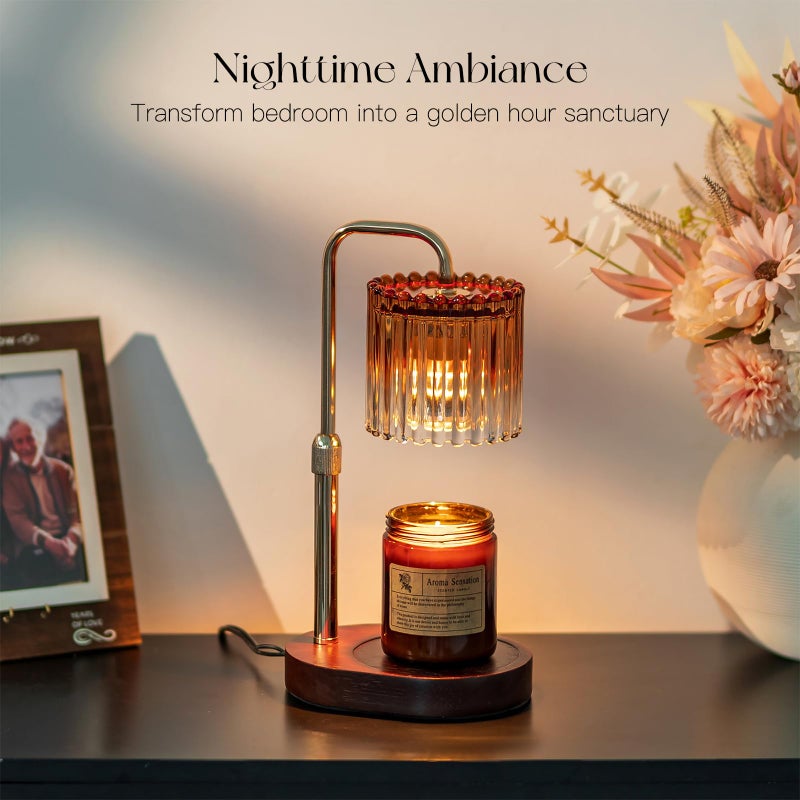 Candeldo Candle Warmer Lamp with Timer: Amber Candle Warming Lamp with 2 Bulbs Height Adjustable Wax Melt Dimmable Bedroom Decor for Women - Image 2