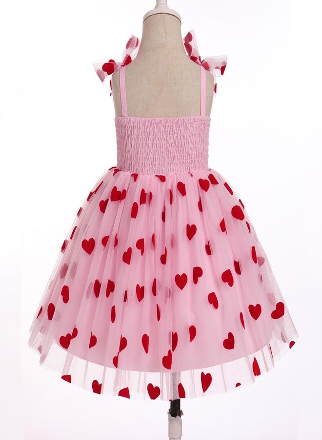 ODOLDI 1st Birthday Girl Dress Outfit Baby Pink Sleeveless Hearts Tulle Dress Princess Valentine's Day Pageant Party Tutu Dress Toddler Cake Smash Photoshoot Dresses Pink+Red Hearts 5-6 Years - Image 4