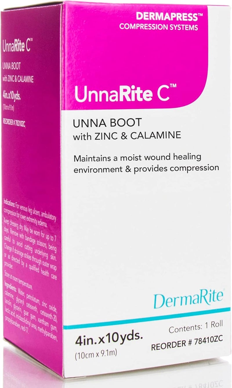 dermarite UnnaRite Unna Boot Bandage with Zinc Oxide and Calamine 4 Inch x 10 Yards 1 Roll Leg Compression Wrap - Image 1