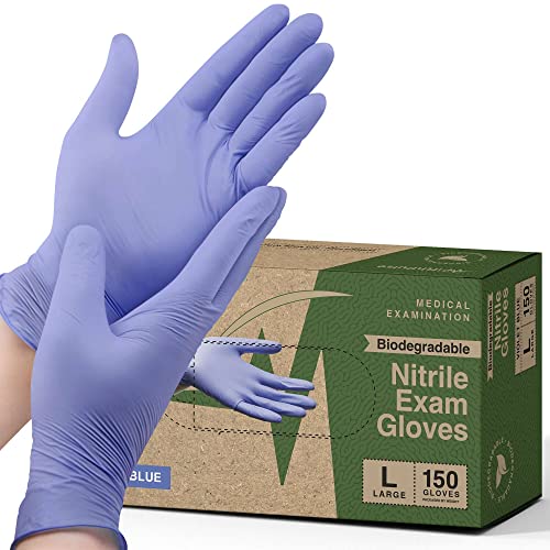 FifthPulse Biodegradable Disposable Medical Gloves Large - 150 Count - Violet Blue Nitrile Gloves - Medical Exam Powder and Latex Free Gloves - Surgical and Dental Grade with Textured Fingertips - Image 1