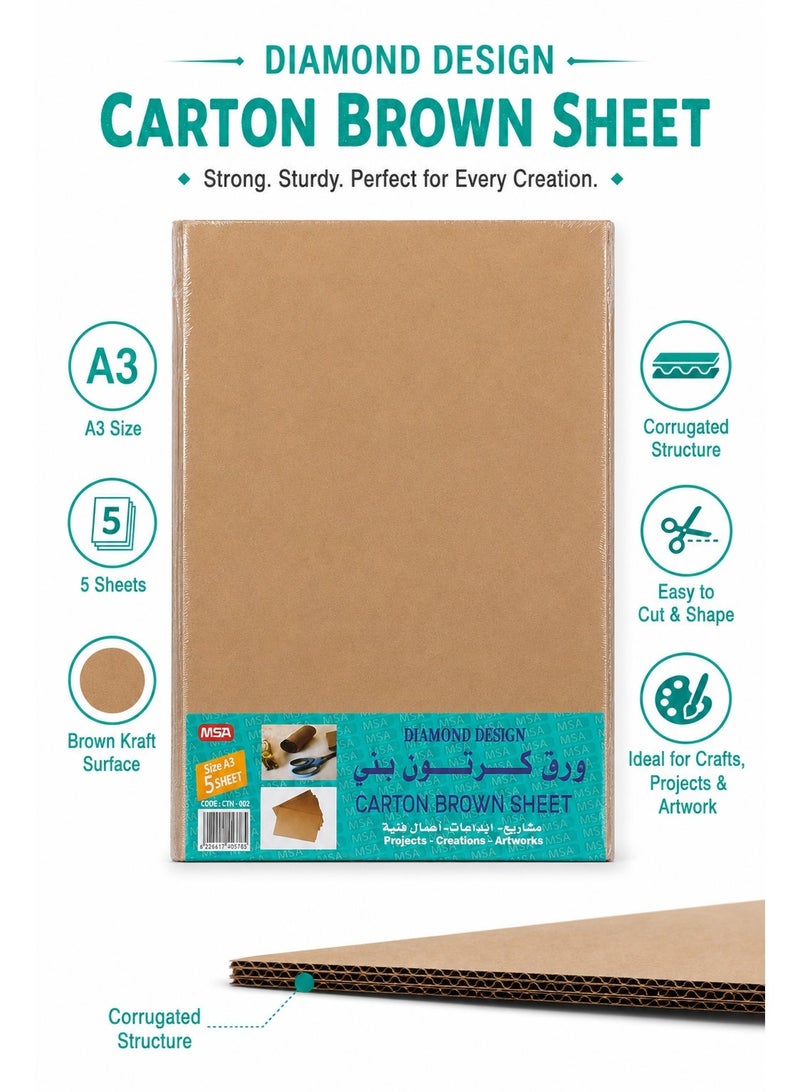 A3 Brown Corrugated Carton Sheets 5-Piece Pack, Natural Kraft Cardboard Boards for School Projects, Model Making, Crafts, Displays, Packaging and Creative Artwork - Image 4