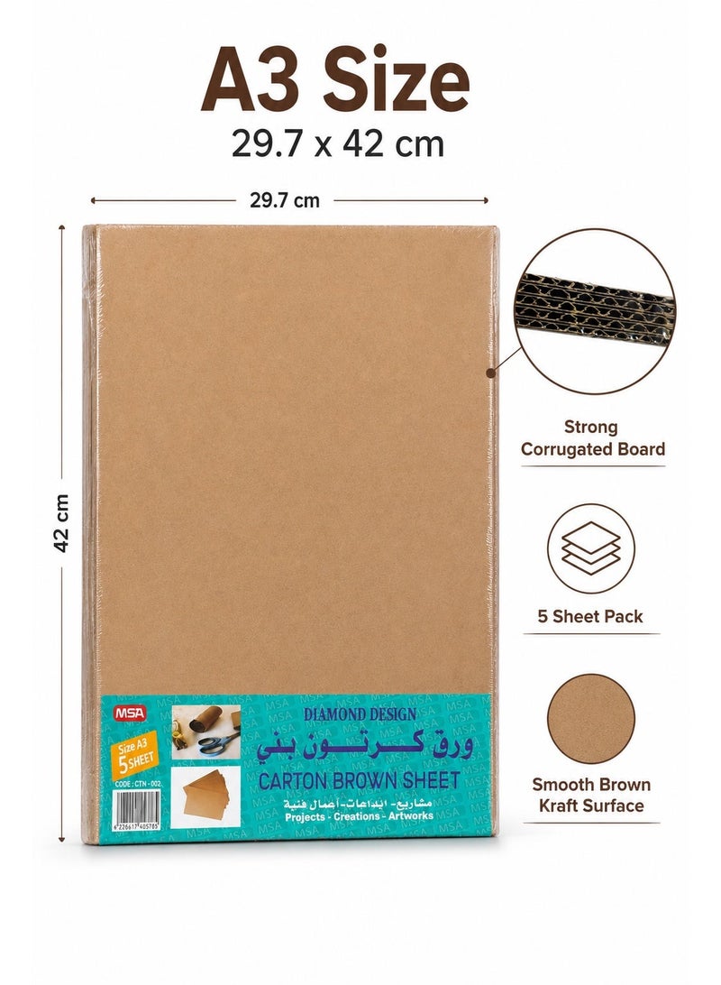 A3 Brown Corrugated Carton Sheets 5-Piece Pack, Natural Kraft Cardboard Boards for School Projects, Model Making, Crafts, Displays, Packaging and Creative Artwork - Image 3