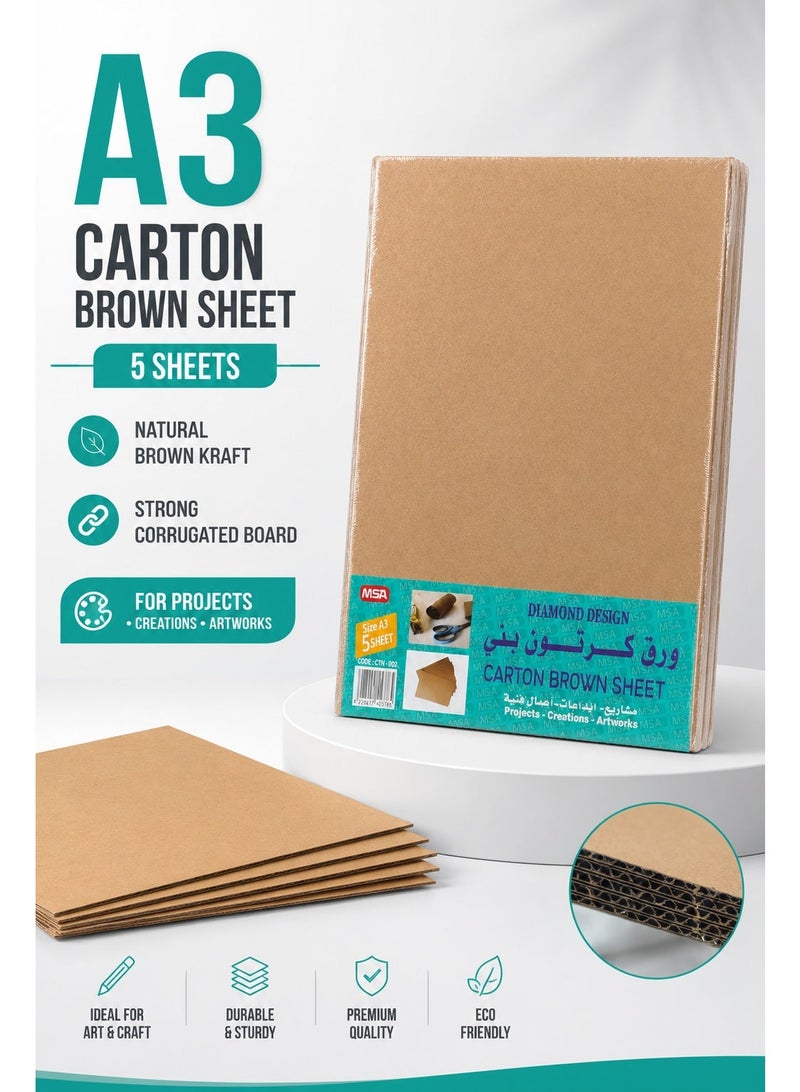 A3 Brown Corrugated Carton Sheets 5-Piece Pack, Natural Kraft Cardboard Boards for School Projects, Model Making, Crafts, Displays, Packaging and Creative Artwork - Image 2