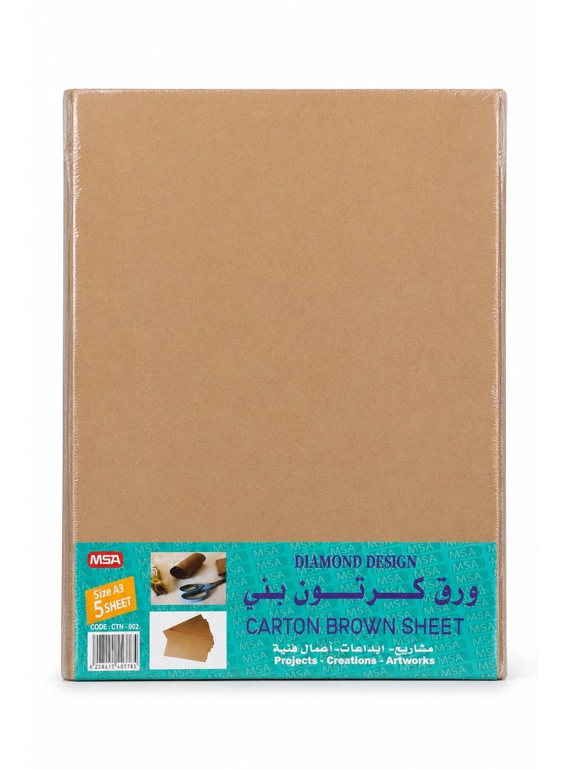 A3 Brown Corrugated Carton Sheets 5-Piece Pack, Natural Kraft Cardboard Boards for School Projects, Model Making, Crafts, Displays, Packaging and Creative Artwork - Image 1