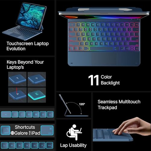 typecase تايبكيس إيدج لـ iPad Air 13 (M4/M3/M2, 2026/2025/2024) و Pro 12.9 (الجيل السادس/الجيل الخامس/الجيل الرابع/الجيل الثالث) مع إضاءة خلفية بـ 11 لون، لوحة تتبع دقيقة، لوحة مفاتيح عائمة سحرية (غير متوافق مع Pro 13 (M5/M4) - بلو باسيفيك '26 - Image 4