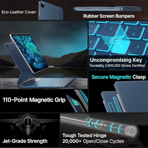 typecase تايبكيس إيدج لـ iPad Air 13 (M4/M3/M2, 2026/2025/2024) و Pro 12.9 (الجيل السادس/الجيل الخامس/الجيل الرابع/الجيل الثالث) مع إضاءة خلفية بـ 11 لون، لوحة تتبع دقيقة، لوحة مفاتيح عائمة سحرية (غير متوافق مع Pro 13 (M5/M4) - بلو باسيفيك '26 - Image 5