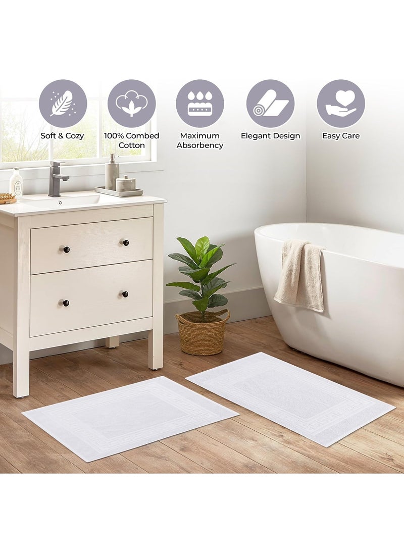 سيجنولا دواسه حمام فاخر بطراز يوناني – منشفة أرضية من قطعة واحدة – مقاومة للانزلاق و ماصة – قطن فندقي سبا للاستحمام/حوض الاستحمام [ليس سجادة حمام]، 50 × 70 سم، لون أبيض. - Image 3
