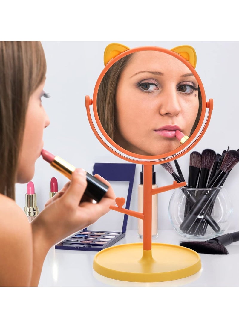 Cosmetic Cat Ear Beauty Mirror, Teenage Dressing Table, Makeup Mirror, Jewelry and Aesthetic Mirror for Daily Use in the Bedroom, Student Dormor or Office, Multi Color Portable  - Image 1