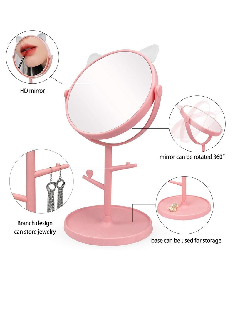 Cosmetic Cat Ear Beauty Mirror, Teenage Dressing Table, Makeup Mirror, Jewelry and Aesthetic Mirror for Daily Use in the Bedroom, Student Dormor or Office, Multi Color Portable  - Image 5
