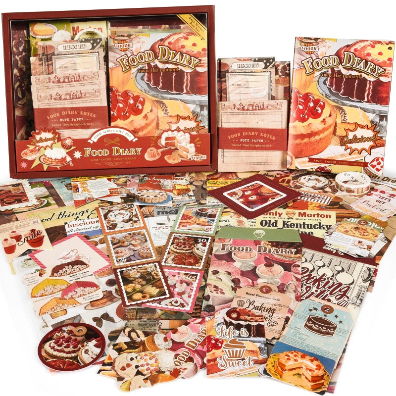 OFFIGIFT Scrapbooking Supplies Kit: Vintage Aesthetic Scrapbook Kit, Junk Journal Supplies with Scrapbook Stickers Paper, Journaling Supplies, Birthday Craft Gift for Adult Teen Girls Kid, Food Diary - Image 1