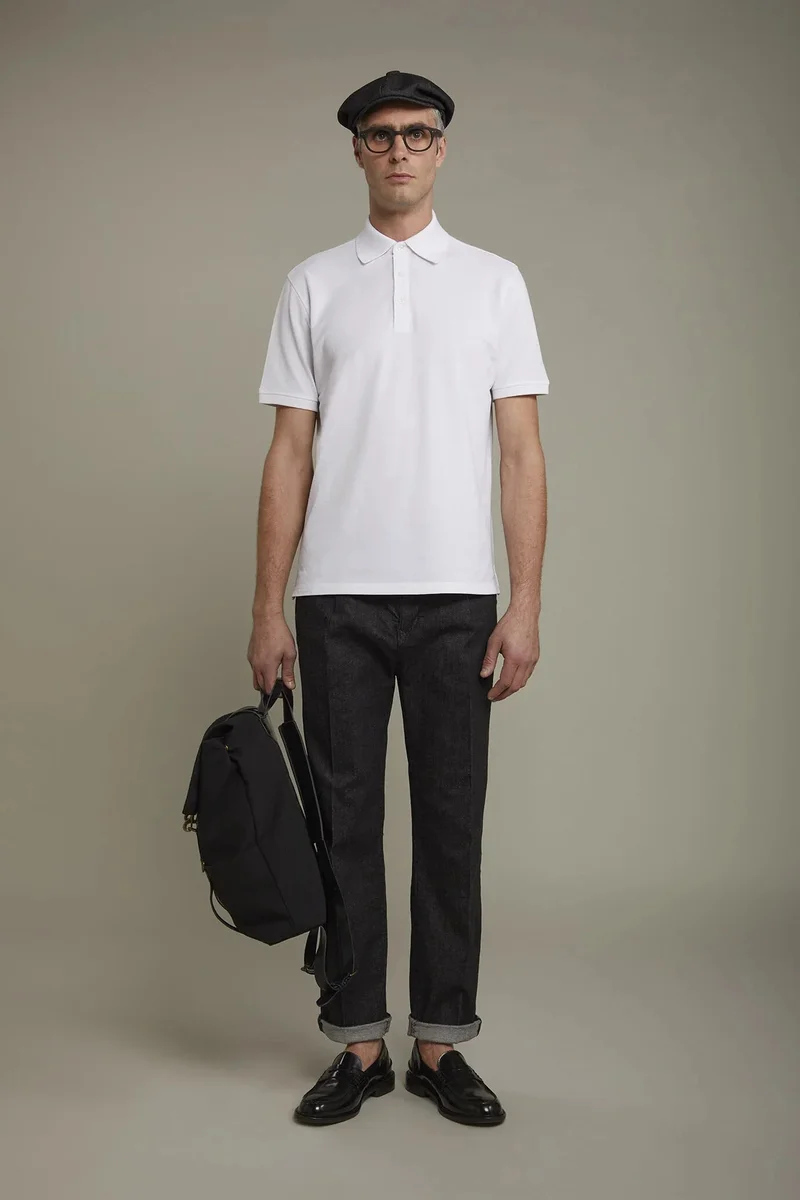 Men's short sleeve polo shirt 100% piquet cotton regular fit - White