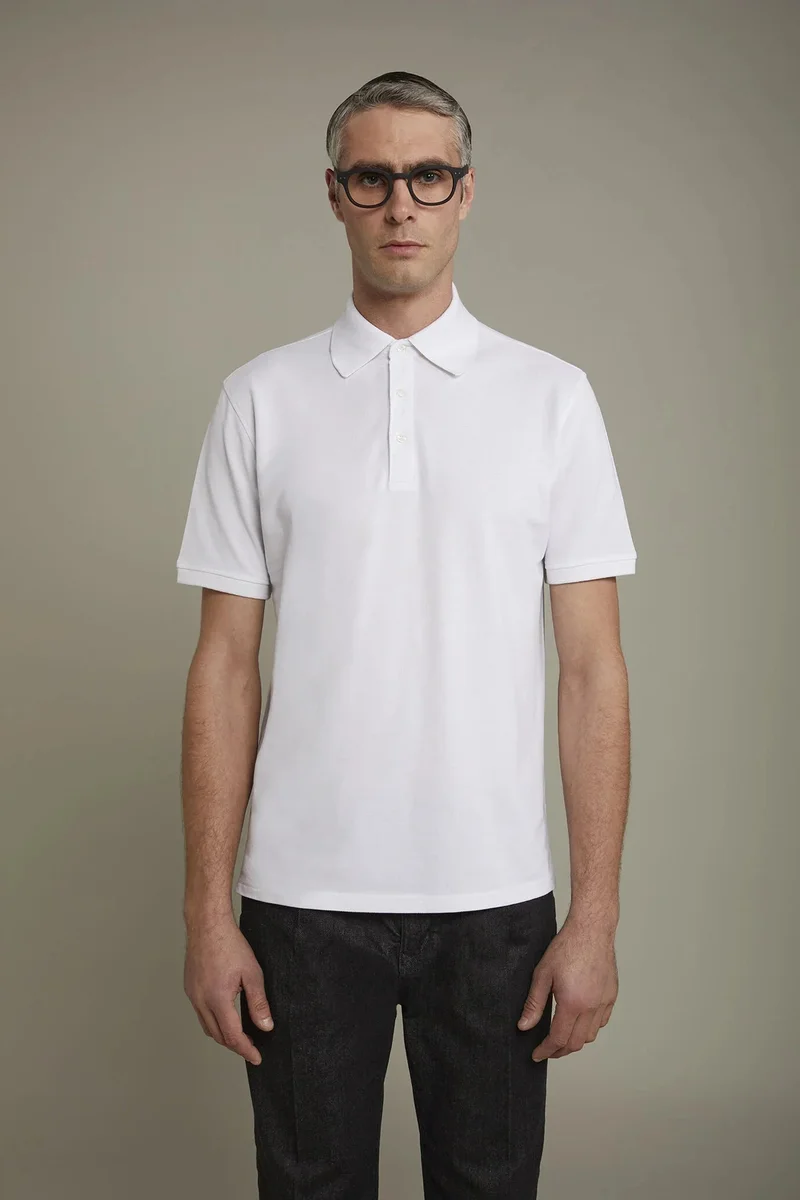 Men's short sleeve polo shirt 100% piquet cotton regular fit - White