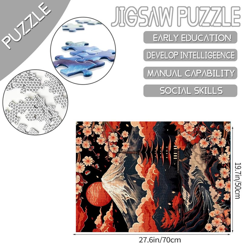 Tucocoo Japanese Mount Fuji Cherry Blossoms Jigsaw Puzzles for Adults 1000 PiecesRed Sky Clouds Puzzle Art 20 x 27 Inch Colorful DIY Puzzles for Home DecorationPerfect for Family Game Nights Gift Idea - Image 2