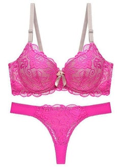 Comfy B C Cup Lace Bra Panty Set Women's Underwear Set Pink And Beige Color Matching