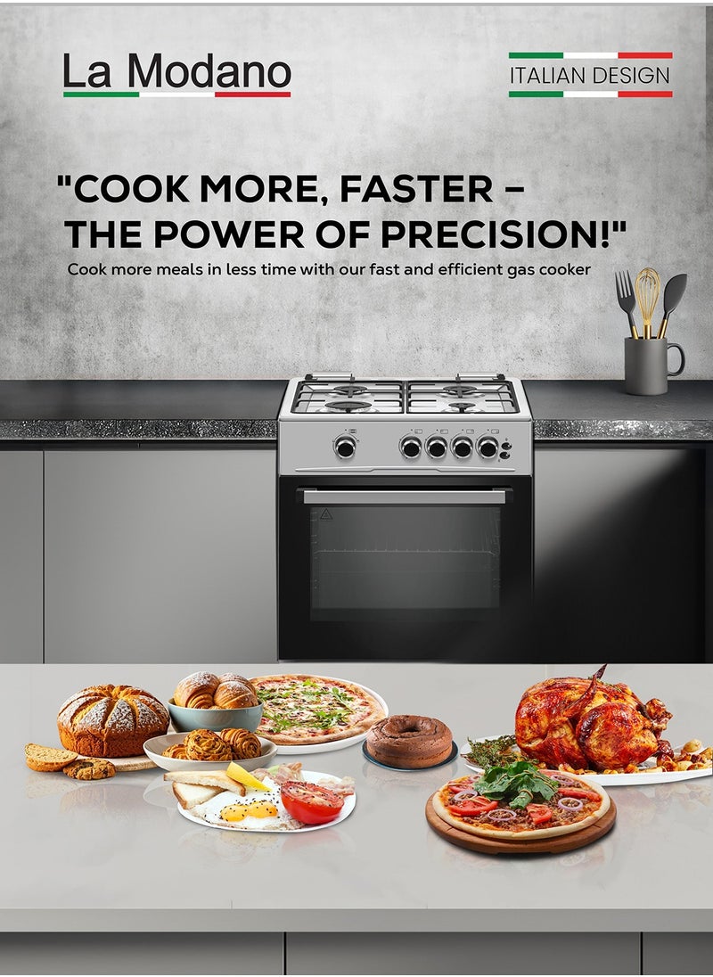 La Modano 60x60 cm Gas Cooker with 72L Oven Cavity, 4 Gas Burners, Grill & Oven Burner, Double Glass Door, Cooling Fan, Flame Failure Device, LMC6600  - Image 3
