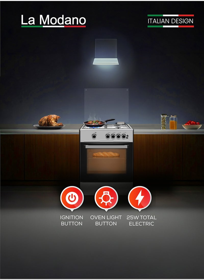 La Modano 60x60 cm Gas Cooker with 72L Oven Cavity, 4 Gas Burners, Grill & Oven Burner, Double Glass Door, Cooling Fan, Flame Failure Device, LMC6600  - Image 5