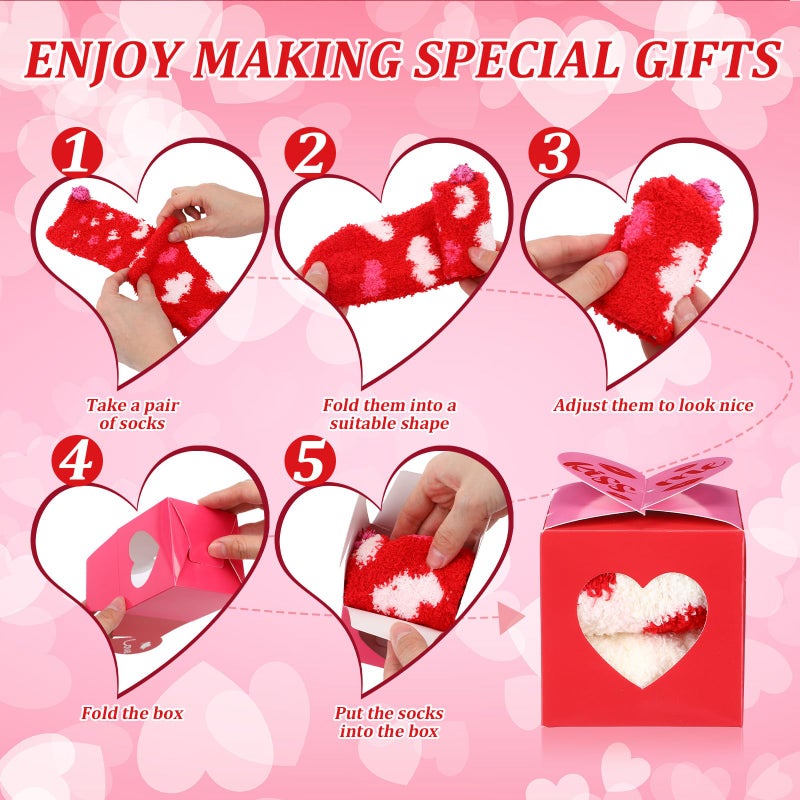 Glitopper 24 Sets Valentine Fuzzy Socks Bulk with Heart Gift Boxes Valentines Day Gifts Socks for Coworkers Employees Party(Classic) - Image 4