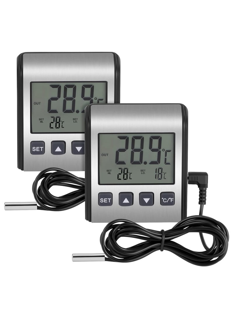 2 PCS Digital Refrigerator Thermometer, Freezer Thermometer with Stainless Panel, High and Low Temperature Alarm, LCD Display, Sensor Magnet Probe for Fridge, Kitchen, Indoor and Outdoor Use  - Image 1