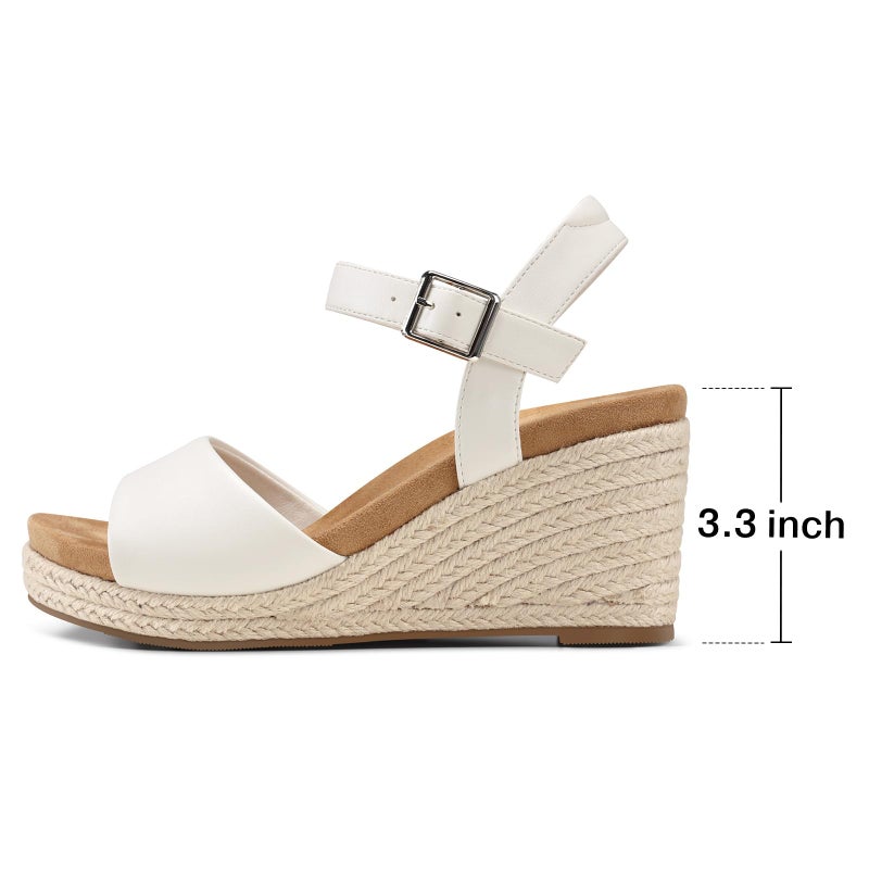SHIBEVER Women's Wedge Platform Sandals: Espadrille Dressy Comfortable Summer Open Toe Ankle Strap Buckle Women Sandal White Size 8 - Image 5
