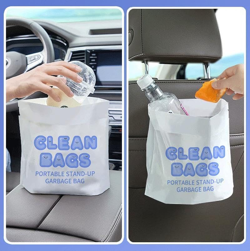 Disposable Car Garbage Bags,Stand-Up Self-Adhesive Trash Bags, Leakproof and Portable, Good for Travel, Camping, Kitchen, Office, Bedrooms, Open Top Car Trash Can Liners(Blue, 60 PCS) - Image 2