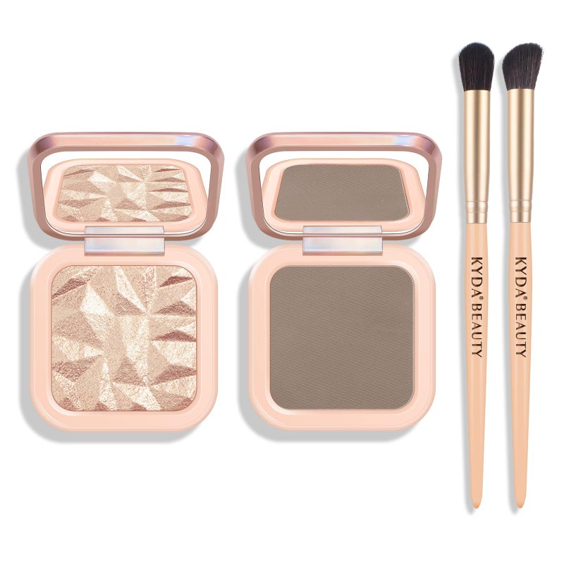 KYDA Baked Highlighter Contour Palette, Champagne Face Illuminator & Matte Cool Tone Contour, Lasting Glow Face Sculpting Contouring Makeup, Buildable Shimmer Color, Sun Glow & Cool Toned - Image 1