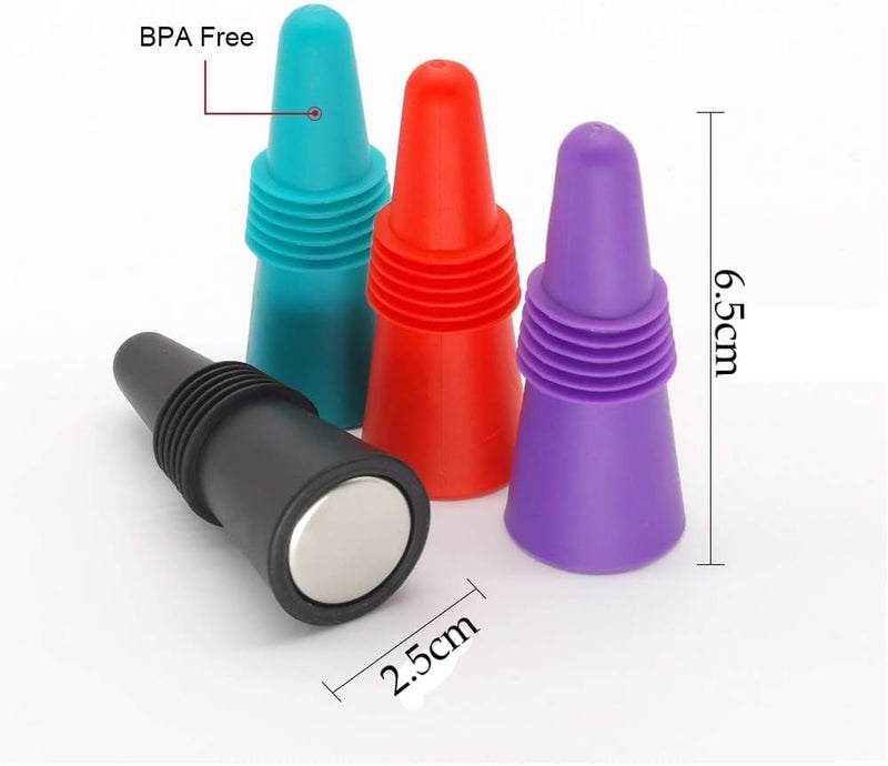 Ramkuwar with device of R Wine Stoppers for Wine Bottles Colorful Silicone + Stainless Steel Wine Stopper,Wine Outlet Cap, Bottle Cover, Beverage Bottle Stoppers - Image 2