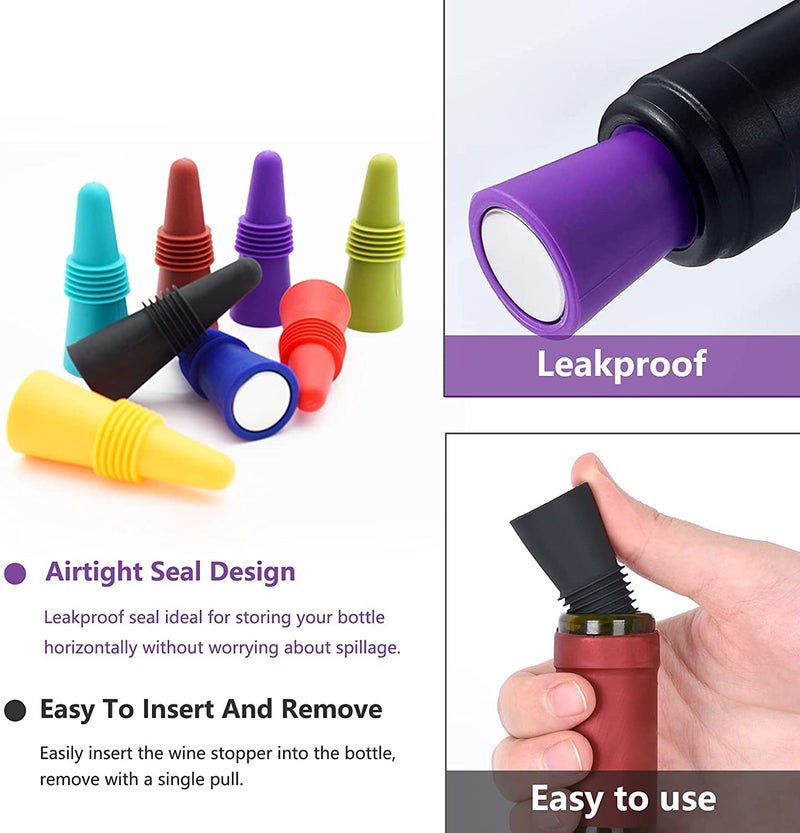 Ramkuwar with device of R Wine Stoppers for Wine Bottles Colorful Silicone + Stainless Steel Wine Stopper,Wine Outlet Cap, Bottle Cover, Beverage Bottle Stoppers - Image 3