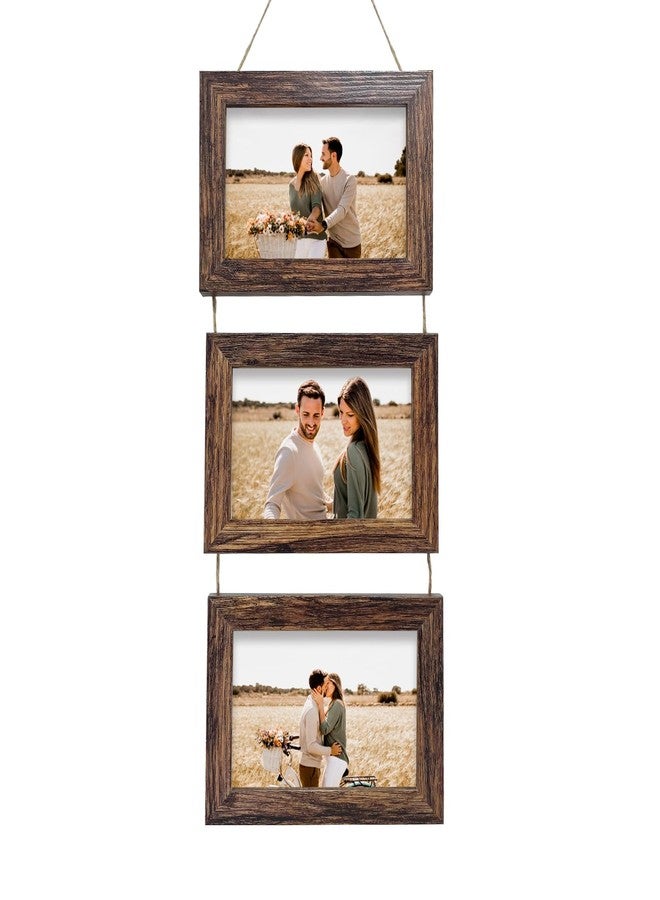 Rexllon 5x7 Wall Hanging Picture Frames Collage with 3 Opening Rustic Brown Frames - Image 1