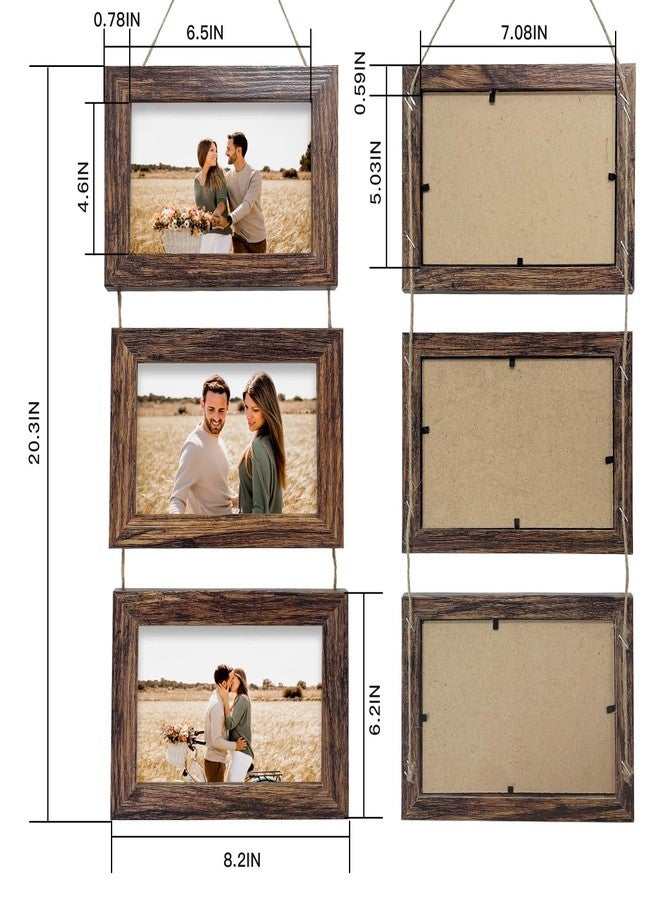 Rexllon 5x7 Wall Hanging Picture Frames Collage with 3 Opening Rustic Brown Frames - Image 2