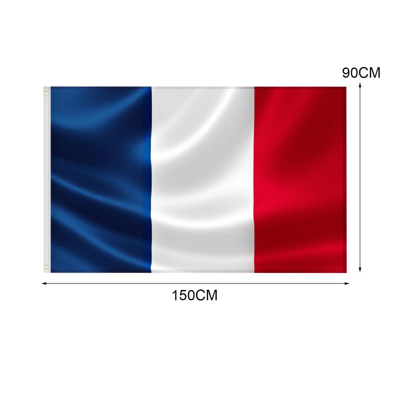 RISVOWO France Flag, France Flag 90 x 150 cm with Brass Eyelets, Durable Garden Flag, France Football, French Banner Suitable for Indoor and Outdoor Use - Image 3