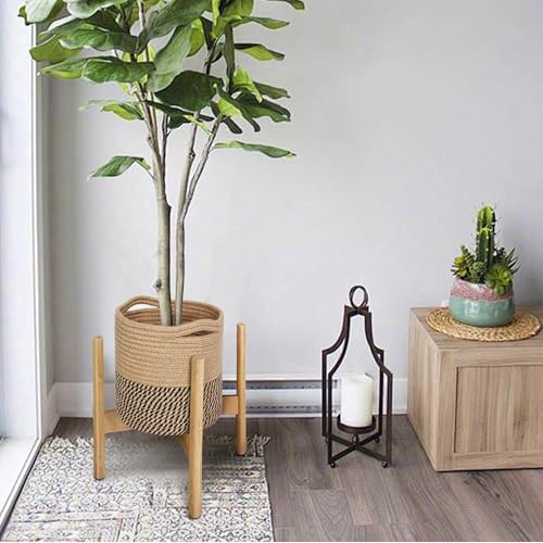 MEGASKET Woven Jute Plant Basket, Wicker Basket Planter up to 7" Pot, Round Indoor Tree Pot Cover, Small Boho Planter, Decorative Bins for Plants and Home Decor, 8”x8”x8, Black Stripes - Image 5