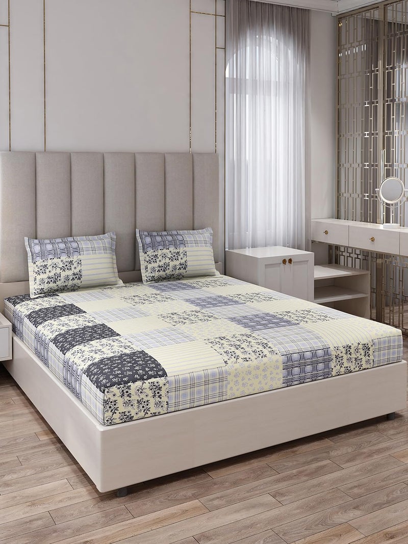 Monte Carlo Grey Printed King Size 135 GSM 1 Bedsheet with 2 Pillow Cover 10 - Image 1
