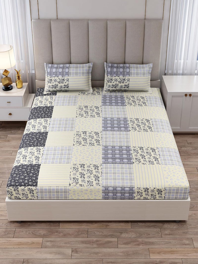 Monte Carlo Grey Printed King Size 135 GSM 1 Bedsheet with 2 Pillow Cover 10 - Image 2