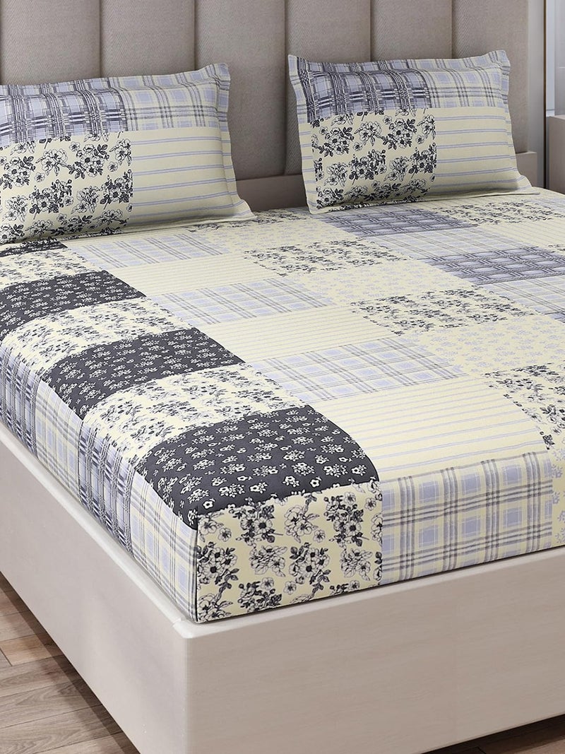 Monte Carlo Grey Printed King Size 135 GSM 1 Bedsheet with 2 Pillow Cover 10 - Image 4