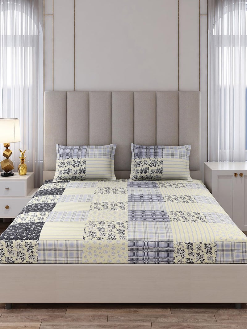 Monte Carlo Grey Printed King Size 135 GSM 1 Bedsheet with 2 Pillow Cover 10 - Image 3