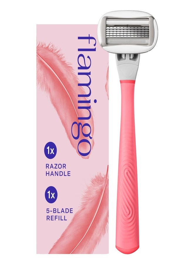 Flamingo Razors for Women, 1 Razor (Flamingo Pink) Handle and 1 Razor Blade Refill - Image 1