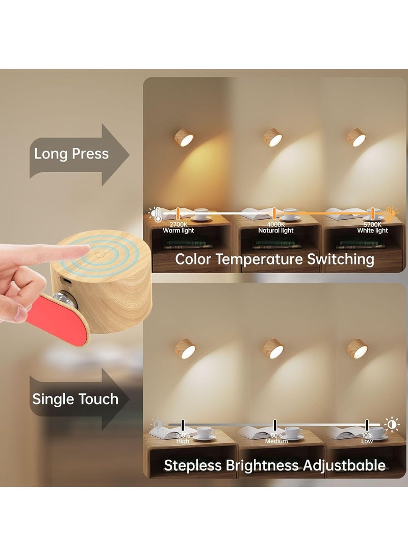 CMGTYYD LED Battery Operated Wall Sconce, Wall Sconce 3 Color Mode 3 Brightness Level 360°Rotating Magnetic Touch Control, Living Room Bedroom Reading Lights - Image 4