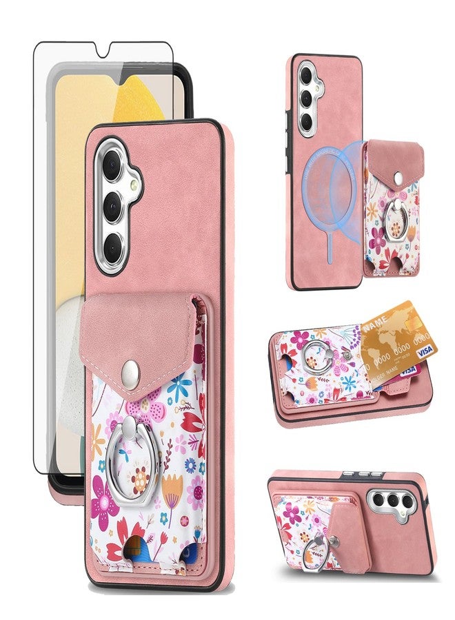 أسو ويش جراب هاتف Asuwish لهاتف سامسونج جالاكسي A13 5G، غطاء محفظة مع واقي شاشة، حامل حلقي مغناطيسي رفيع، حامل خلفي لبطاقات الائتمان، فتحة A04S M13 G5 A 13 2022 13A A135G SM A136U، لون ذهبي وردي للبنات - Image 1