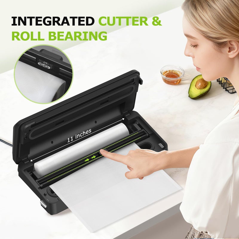 Bonsenkitchen Vacuum Sealer, Multi-Functional Food Sealer with 1 Roll Bag+ 50 Bags, Fast-Compact Design | Bag Storage | Built-in Cutter, External Vacuum System & Accessory Tube, Silver - Image 3