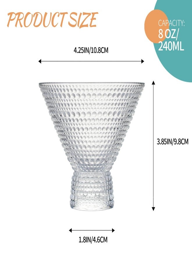 مجموعة وونغبلي من 6 أكواب مارتيني بدون ساق، أكواب كوكتيل عتيقة سعة 8.5 أونصة، أكواب شرب مزخرفة بنقوش بارزة، مناسبة للمنزل والبار والمطعم والحفلات - Image 2