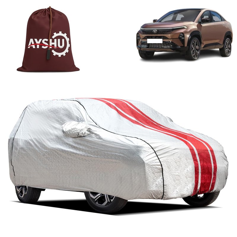 ASHU AYSHU Waterproof Car Cover Compatible with TATA Curvv | Mirror & Antenna Pocket | Anti-Scratch Soft Cotton Inner Layer | Triple Stitched | Heat Resistant Metallic Silver | All-Weather Protection - Image 1