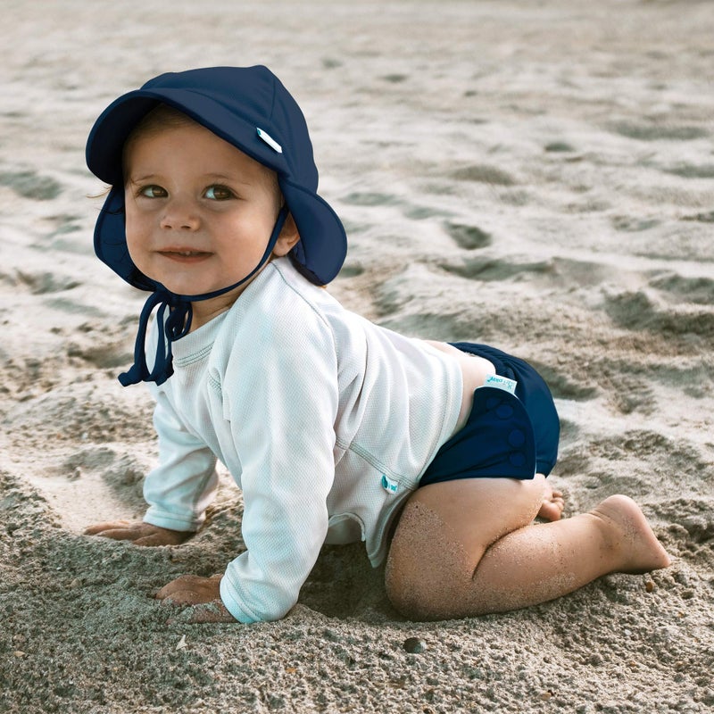 i play. Baby Flap Sun Protection Swim Hat, Navy, 0-6 Months - Image 2