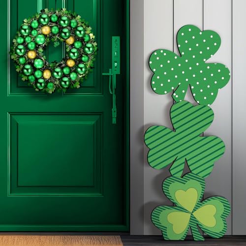 Vercraft 35 Inch St Patricks Day Porch Standing Decor Wood Green Lucky Shamrock Decor Outdoor Wooden Welcome Home Sign for Home Farmhouse Harvest Mantel Party - Image 1