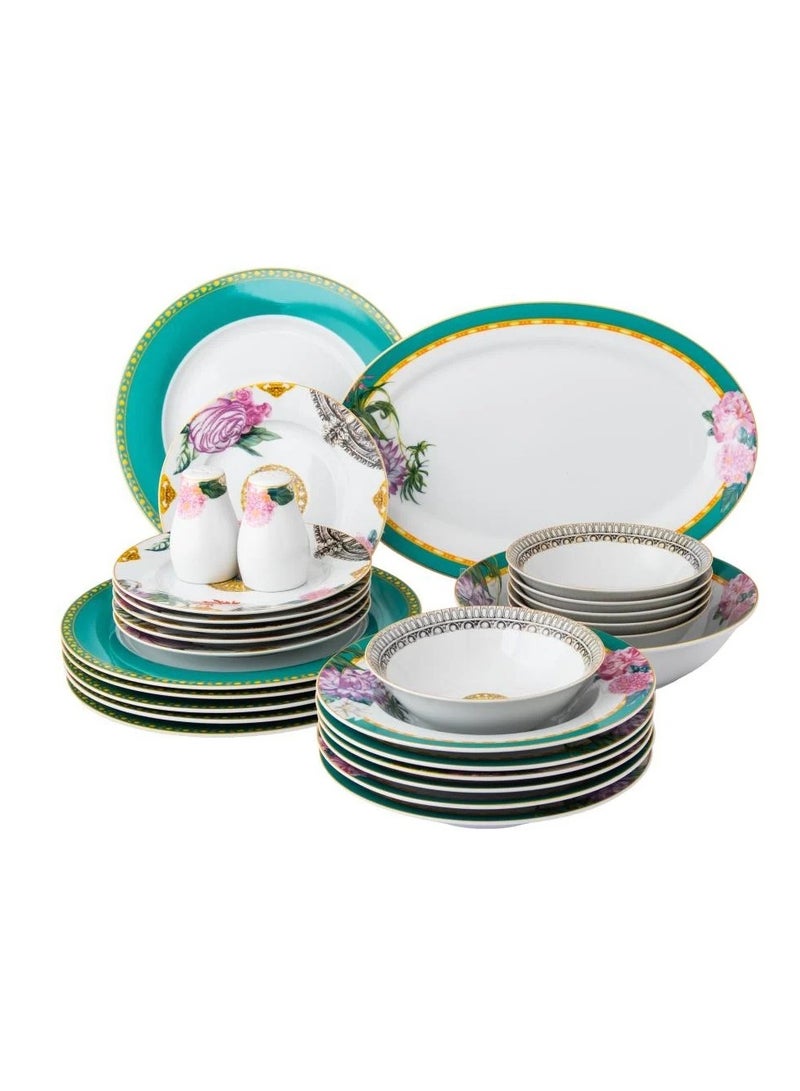 دانيا طقم سفرة بورسلين 28 قطعة نقش متعدد الألوان - Image 1